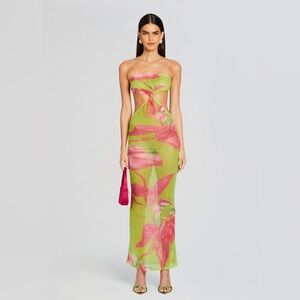 Retrofete Retrofête Fontelina Sheer Knit Maxi Dress XS Lime Anthurium